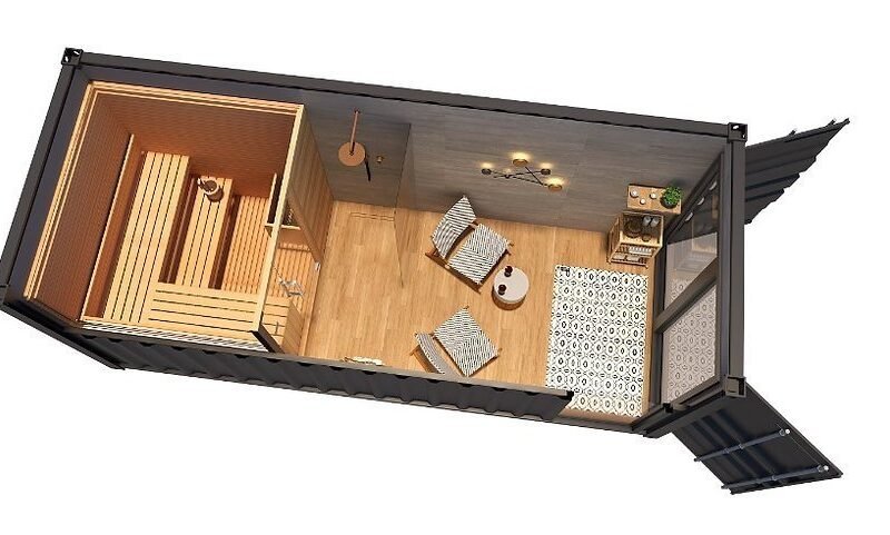 Conteneur Sauna de 15 m² avec espace de repos « clé en main »