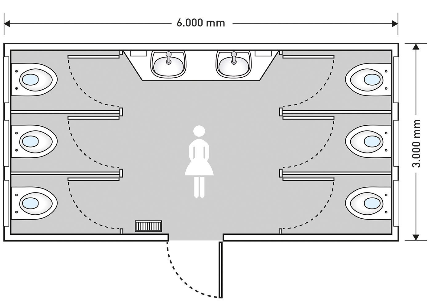 Container sanitaires 6,00 m 6 Toilettes 2 Lavabos – Image 7